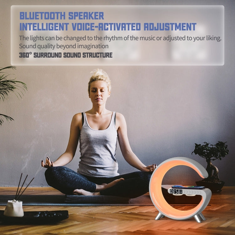 N69-1 Smart Bluetooth Speaker with Wireless Charger & Alarm Clock & Ambient Light, Support APP(Black)