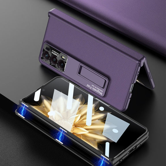 For Honor Magic V2 GKK Integrated Magnetic Hinge Flip Leather Phone Case with Holder(Gold)