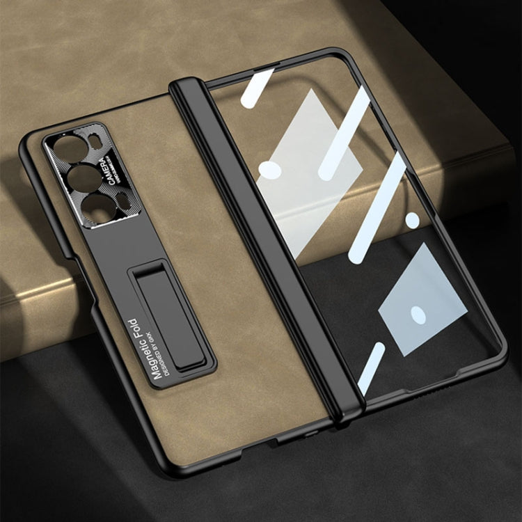 For Honor Magic V2 GKK Integrated Frosted Fold Hinge Leather Phone Case with Holder(Black)