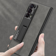 For Honor Magic V2 GKK Integrated Frosted Fold Hinge Leather Phone Case with Holder(Black)