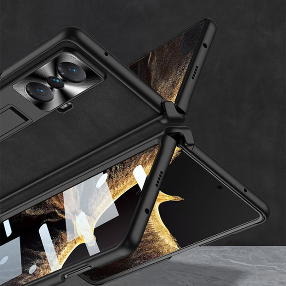 For Honor Magic VS GKK Integrated Frosted Fold Hinge Leather Phone Case with Holder(Black)