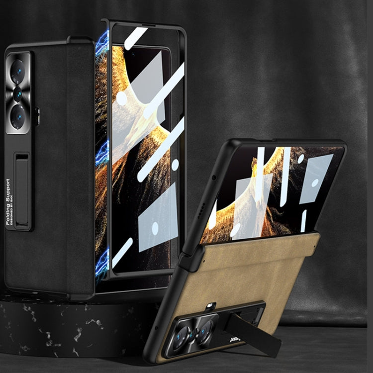 For Honor Magic VS GKK Integrated Frosted Fold Hinge Leather Phone Case with Holder(Brown)