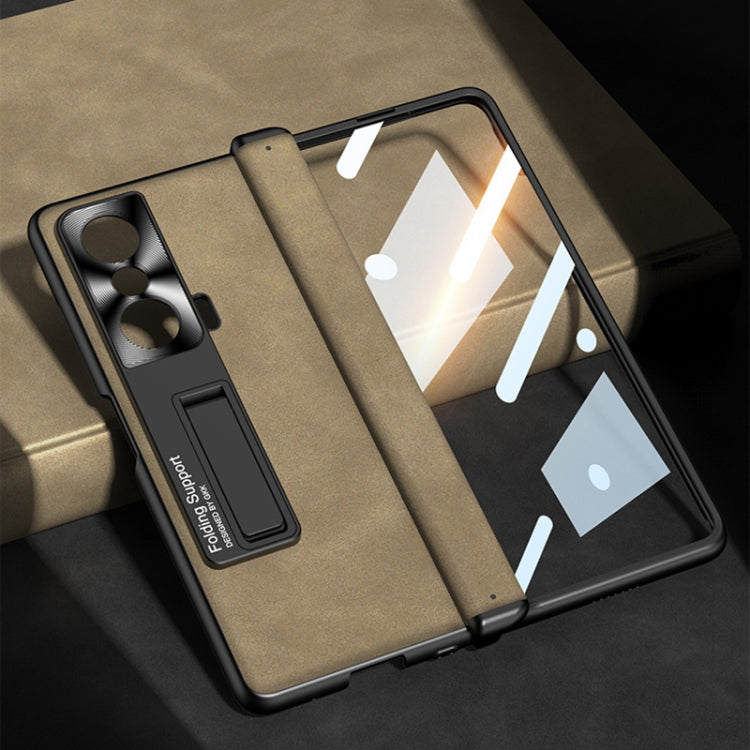 For Honor Magic VS GKK Integrated Frosted Fold Hinge Leather Phone Case with Holder(Brown)