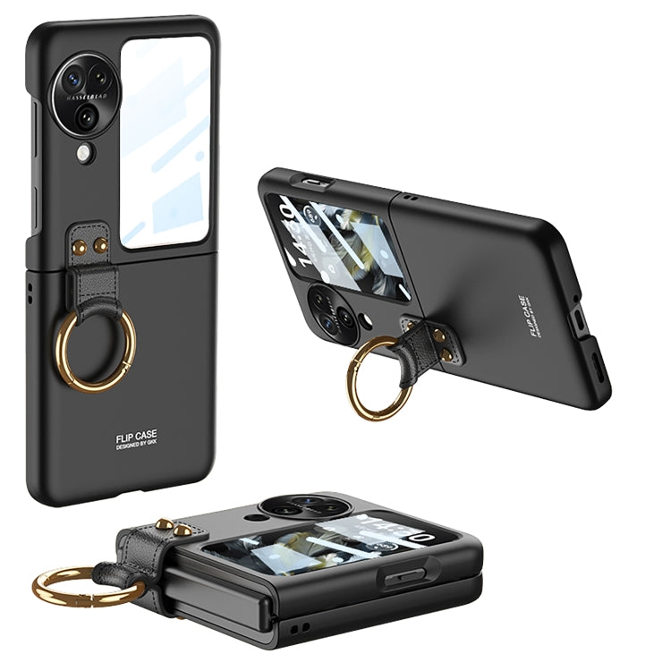 For OPPO Find N3 Flip GKK Integrated Ultra-thin Full Coverage Phone Case with Ring Holder(Black)