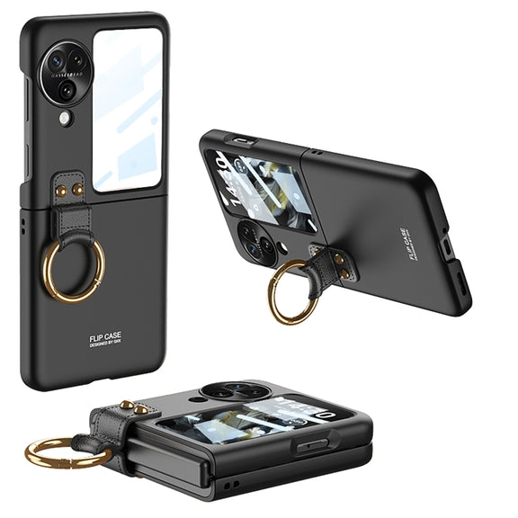 For OPPO Find N3 Flip GKK Integrated Ultra-thin Full Coverage Phone Case with Ring Holder(Black)