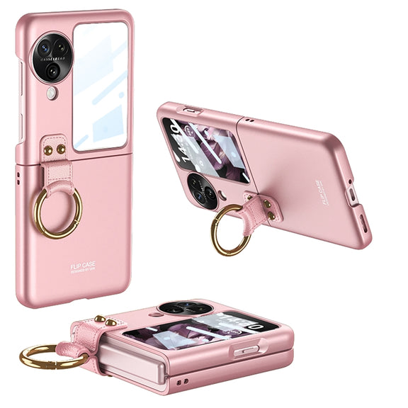For OPPO Find N3 Flip GKK Integrated Ultra-thin Full Coverage Phone Case with Ring Holder(Pink)