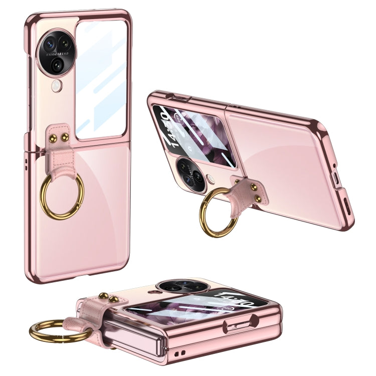 For OPPO Find N3 Flip GKK Electroplating Phone Case with Ring(Pink)