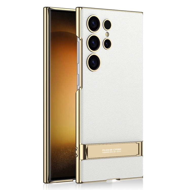For Samsung Galaxy S24 Ultra 5G GKK Triumph Ultra-Thin Plain Leather Phone Case with Holder(Silver)