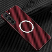 For Samsung Galaxy S24 5G Carbon Fiber Texture MagSafe Magnetic Phone Case(Red)