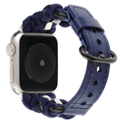 For Apple Watch Series 9 41mm Paracord Genuine Leather Watch Band(Royal Blue)