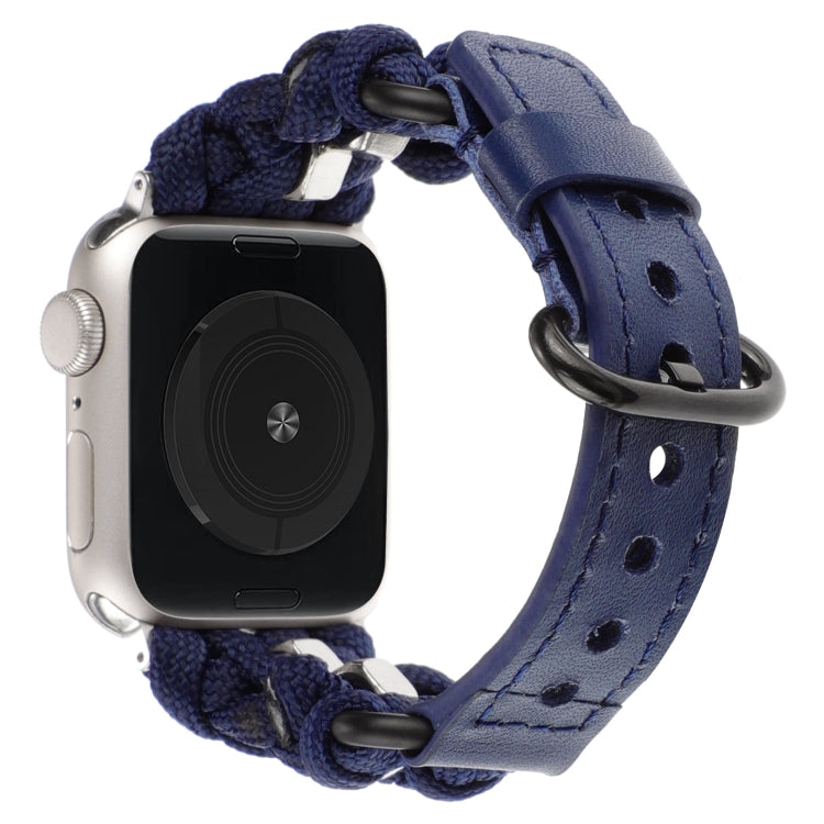 For Apple Watch Series 5 40mm Paracord Genuine Leather Watch Band(Royal Blue)