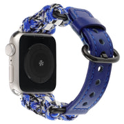 For Apple Watch Series 4 44mm Paracord Genuine Leather Watch Band(Blue Camo)
