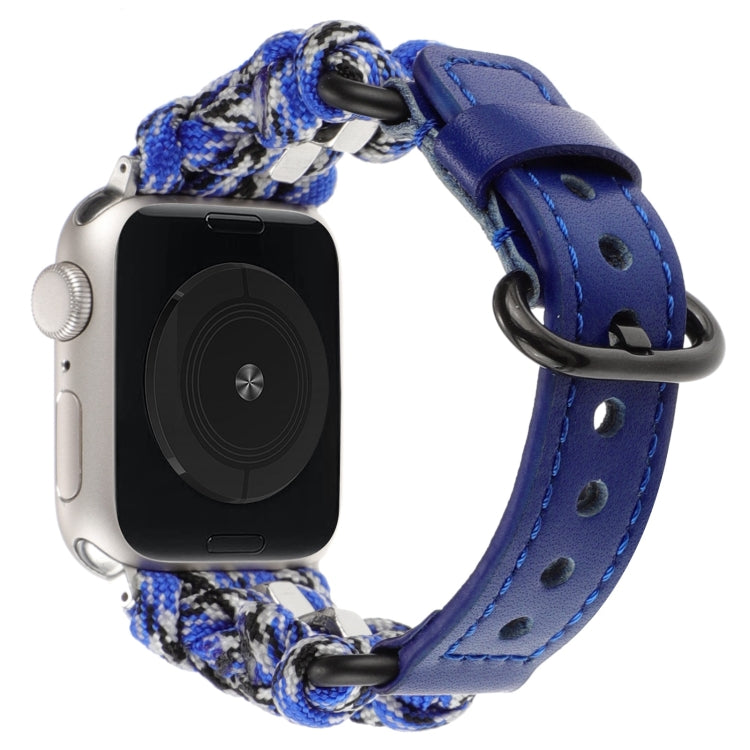 For Apple Watch Series 4 44mm Paracord Genuine Leather Watch Band(Blue Camo)