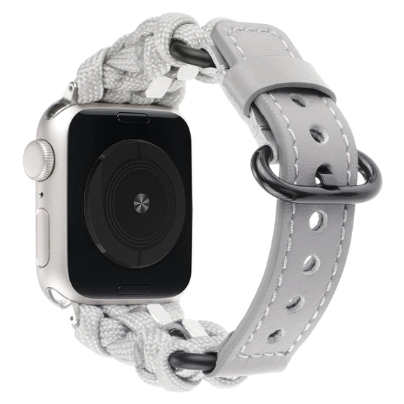 For Apple Watch Series 3 42mm Paracord Genuine Leather Watch Band(Grey)