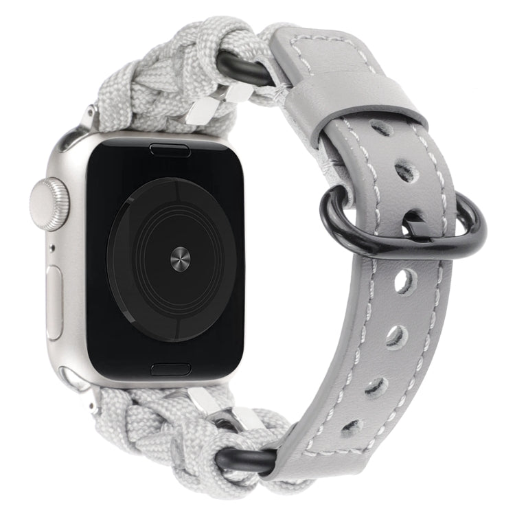 For Apple Watch Series 3 42mm Paracord Genuine Leather Watch Band(Grey)