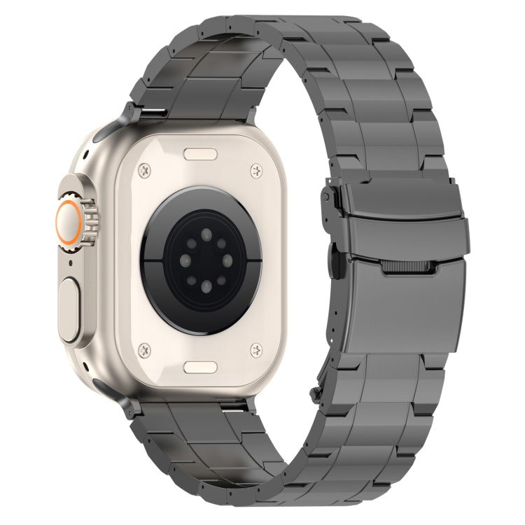 For Apple Watch 42mm Safety Buckle Trapezoid Titanium Steel Watch Band(Grey)
