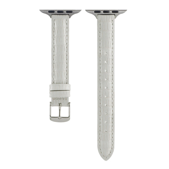 For Apple Watch Series 7 41mm Slim Crocodile Leather Watch Band(White)