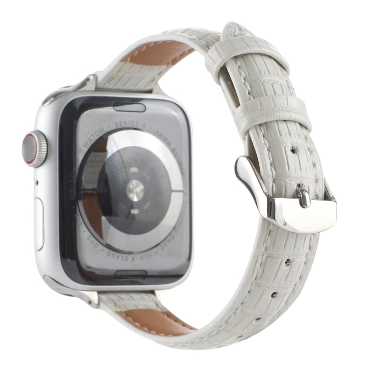 For Apple Watch Series 7 41mm Slim Crocodile Leather Watch Band(White)