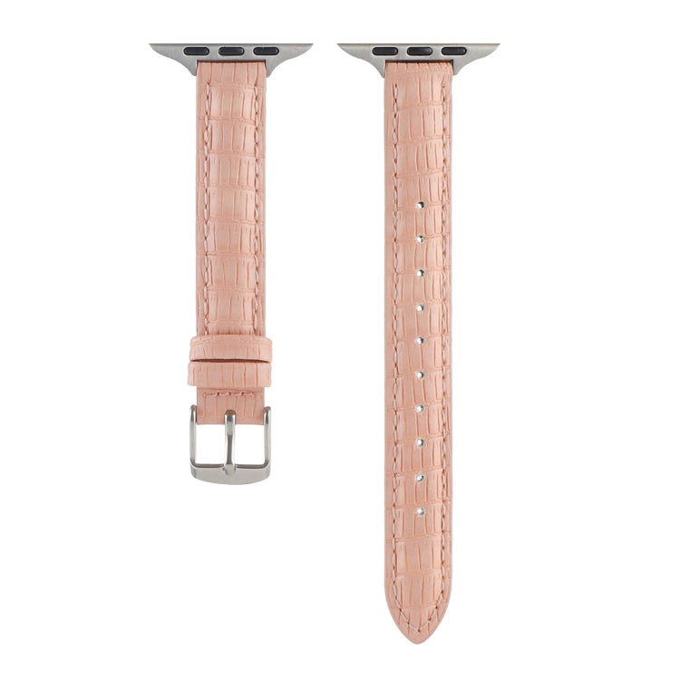 For Apple Watch Series 7 45mm Slim Crocodile Leather Watch Band(Pink)