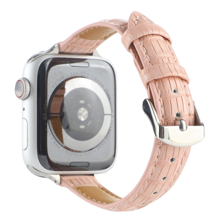 For Apple Watch Series 7 45mm Slim Crocodile Leather Watch Band(Pink)