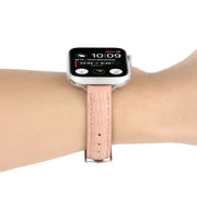 For Apple Watch Series 7 45mm Slim Crocodile Leather Watch Band(Pink)