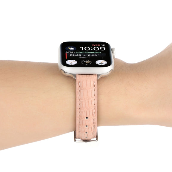 For Apple Watch Series 7 45mm Slim Crocodile Leather Watch Band(Pink)