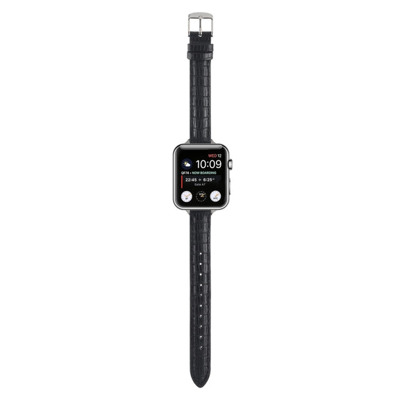 For Apple Watch SE 40mm Slim Crocodile Leather Watch Band(Black)