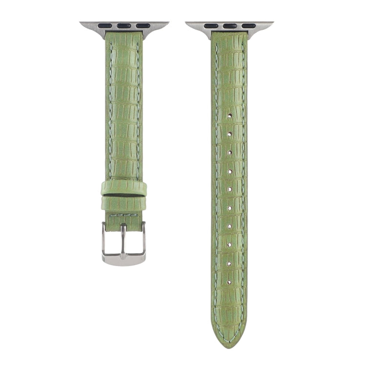 For Apple Watch 38mm Slim Crocodile Leather Watch Band(Light Green)