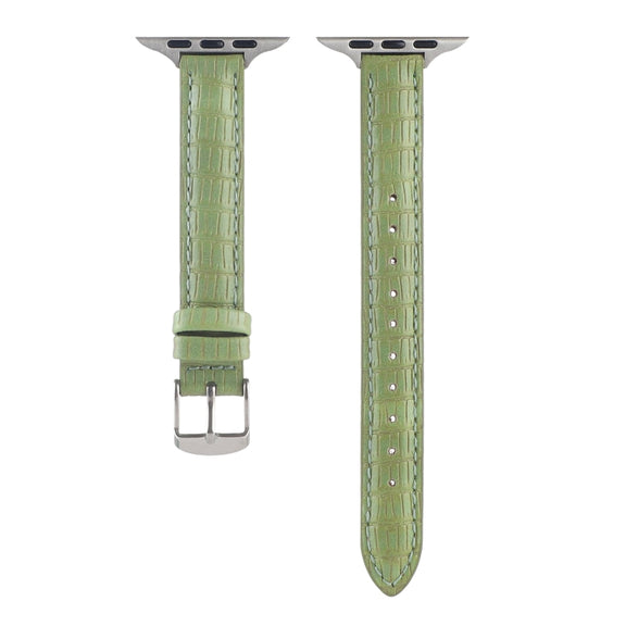 For Apple Watch 38mm Slim Crocodile Leather Watch Band(Light Green)