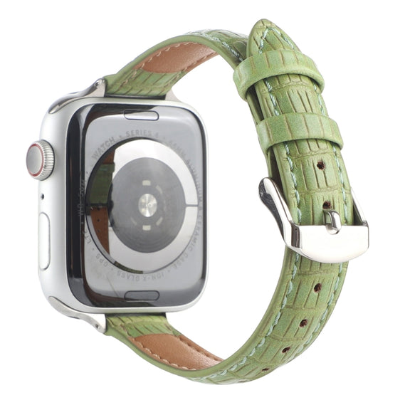 For Apple Watch 38mm Slim Crocodile Leather Watch Band(Light Green)