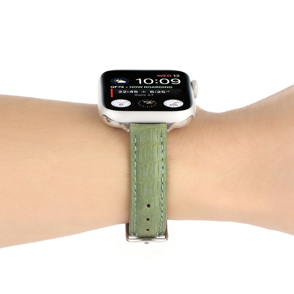 For Apple Watch 38mm Slim Crocodile Leather Watch Band(Light Green)