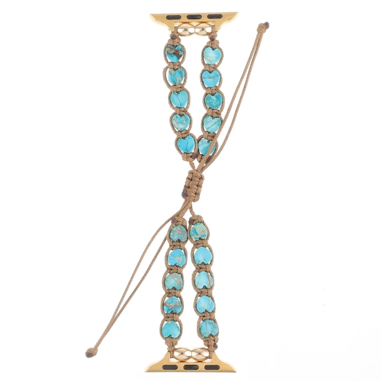 For Apple Watch SE 44mm Heart Stones Drawstring Chain Watch Band(Blue)
