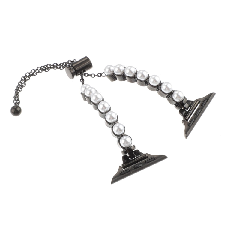 For Apple Watch 38mm Pearl Bracelet Metal Watch Band(Black)