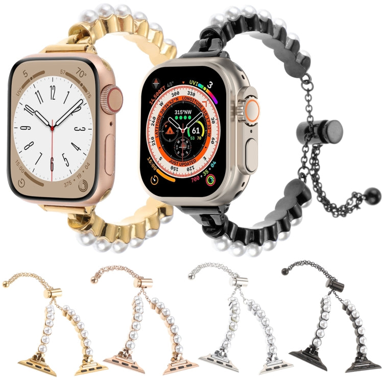 For Apple Watch 38mm Pearl Bracelet Metal Watch Band(Black)