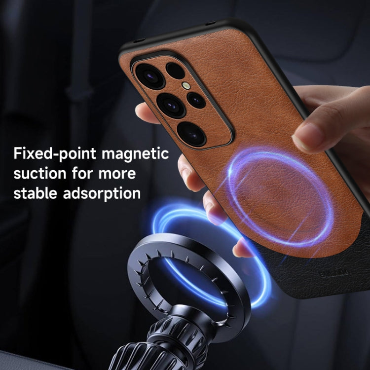 For Samsung Galaxy S24 5G SULADA Stitching Leather MagSafe Magnetic Phone Case(Sapphire Blue)