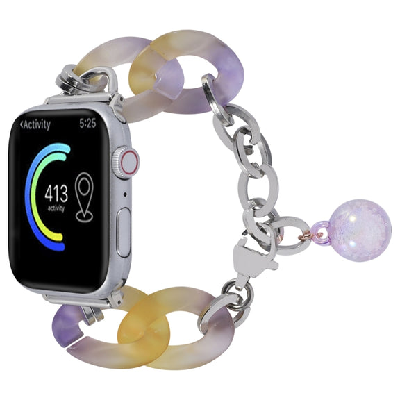 For Apple Watch 42mm Gradient Resin Chain Watch Band(Purple)