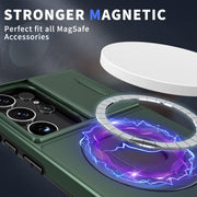 For Samsung Galaxy S23 Ultra 5G Camshield MagSafe Ring Holder Armor Phone Case(Deep Green)