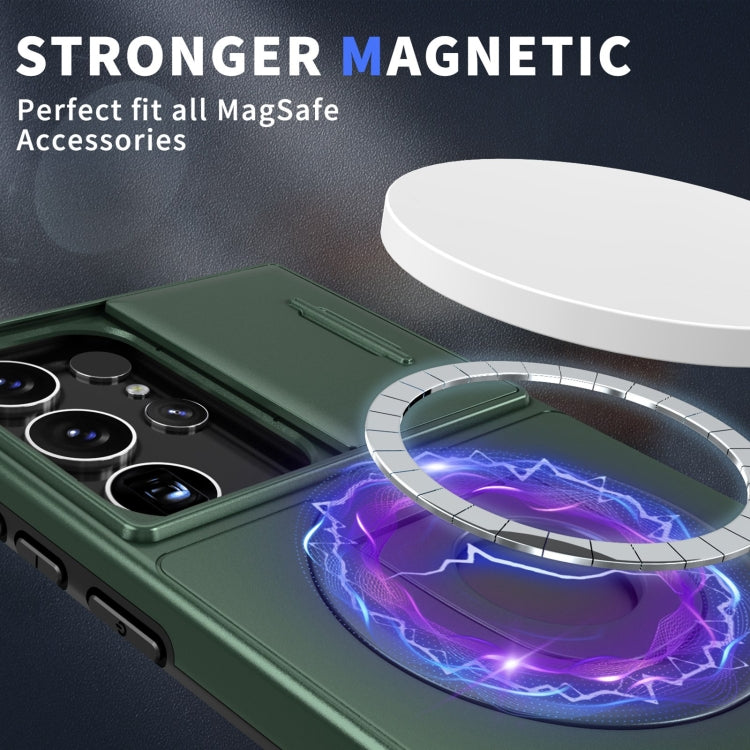 For Samsung Galaxy S23 Ultra 5G Camshield MagSafe Ring Holder Armor Phone Case(Deep Green)