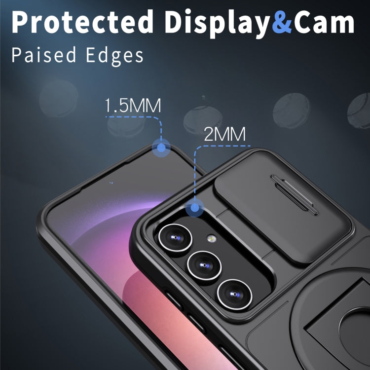 For Samsung Galaxy S23+ 5G Camshield MagSafe Ring Holder Armor Phone Case(Black)