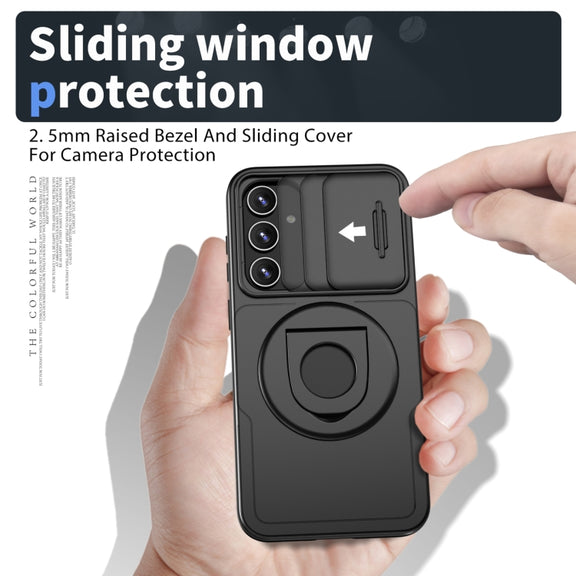 For Samsung Galaxy S23 5G Camshield MagSafe Ring Holder Armor Phone Case(Black)