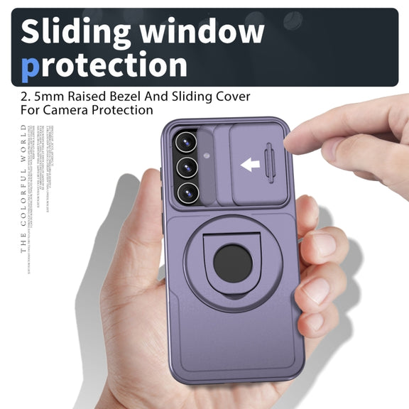 For Samsung Galaxy S23 5G Camshield MagSafe Ring Holder Armor Phone Case(Puple)