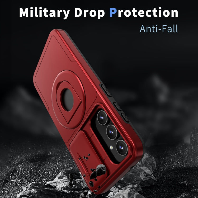 For Samsung Galaxy S22 5G Camshield MagSafe Ring Holder Armor Phone Case(Red)