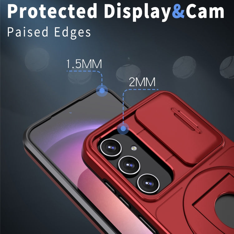 For Samsung Galaxy S22 5G Camshield MagSafe Ring Holder Armor Phone Case(Red)