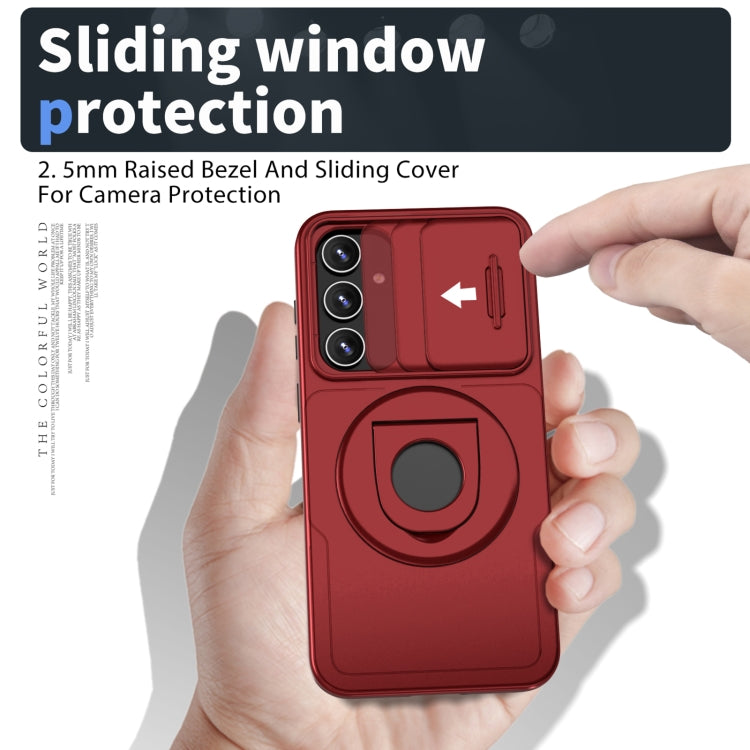 For Samsung Galaxy S22 5G Camshield MagSafe Ring Holder Armor Phone Case(Red)