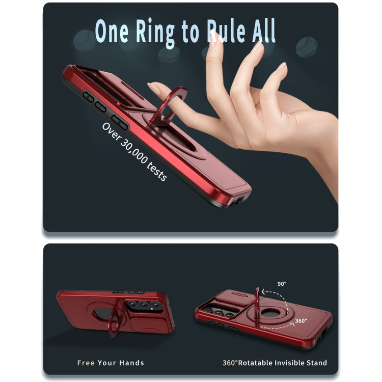 For Samsung Galaxy S22 5G Camshield MagSafe Ring Holder Armor Phone Case(Red)