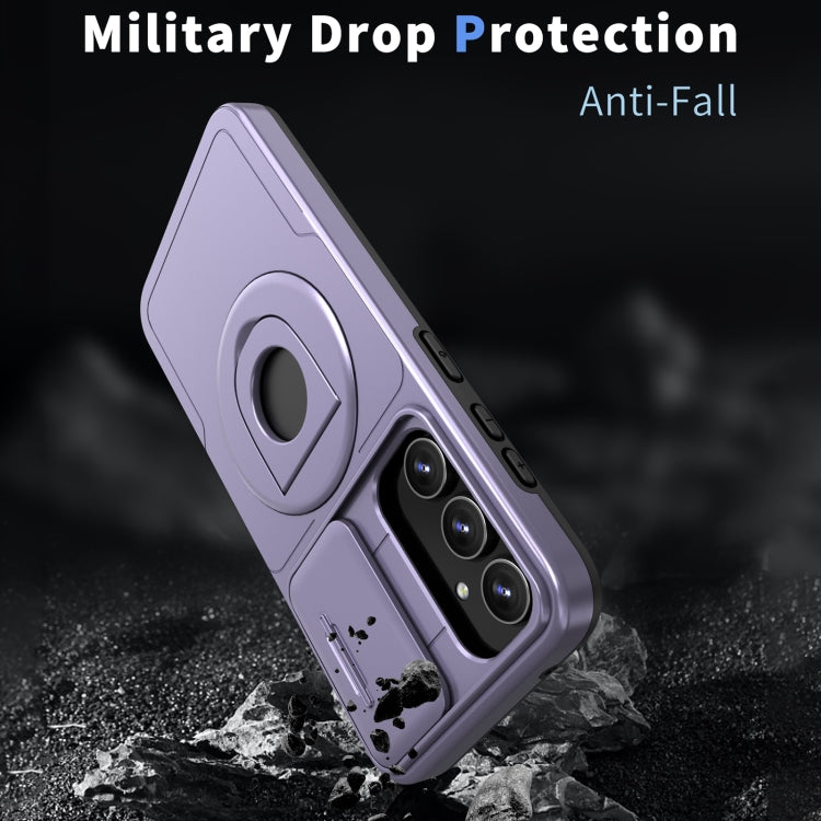 For Samsung Galaxy S22 5G Camshield MagSafe Ring Holder Armor Phone Case(Puple)