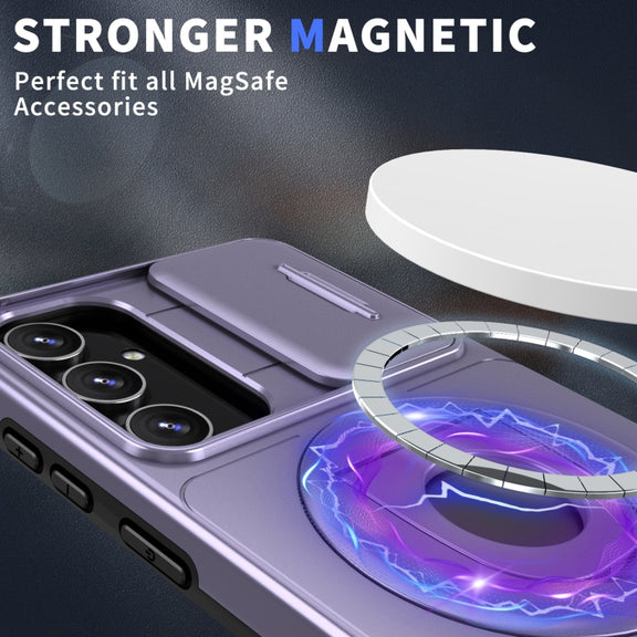 For Samsung Galaxy S22 5G Camshield MagSafe Ring Holder Armor Phone Case(Puple)