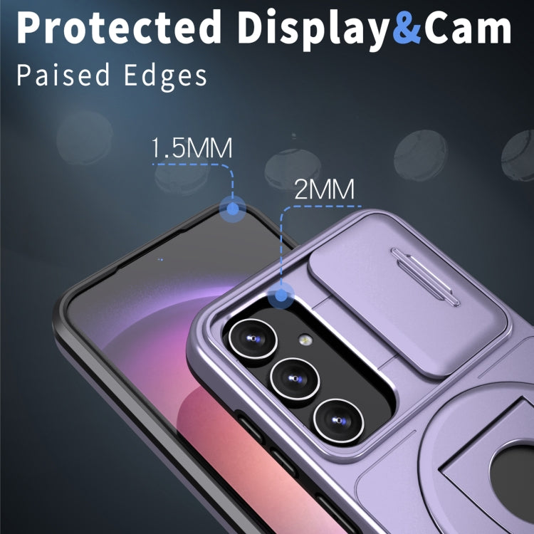 For Samsung Galaxy S22 5G Camshield MagSafe Ring Holder Armor Phone Case(Puple)