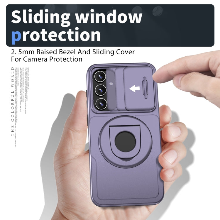 For Samsung Galaxy S22 5G Camshield MagSafe Ring Holder Armor Phone Case(Puple)