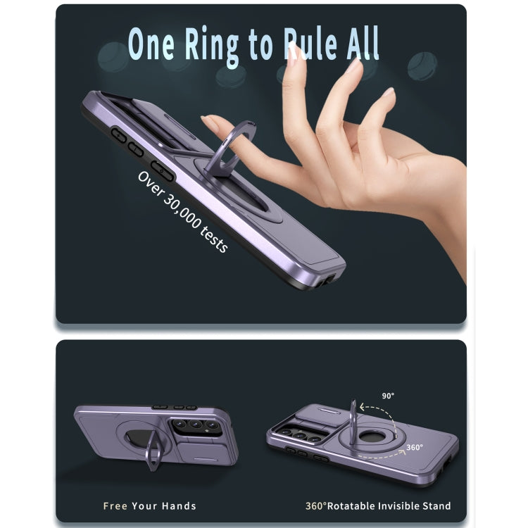 For Samsung Galaxy S22 5G Camshield MagSafe Ring Holder Armor Phone Case(Puple)